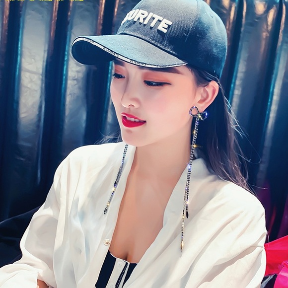 Black colored Rhinestone long Bow Earrings - Picture 4 of 16